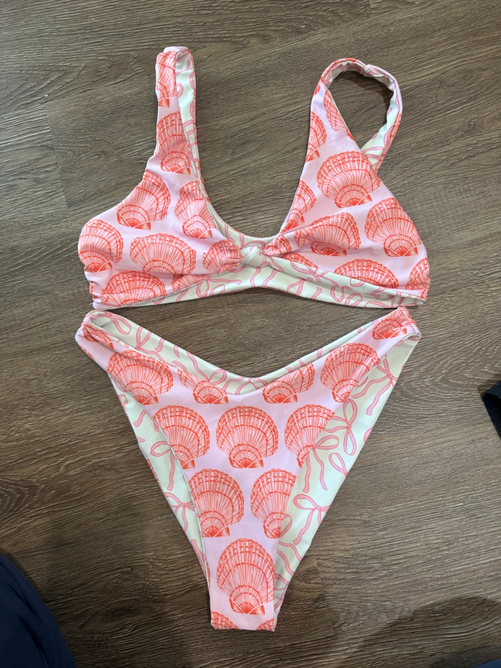 Reversible Pink & Coral Seashell Print Bikini Set